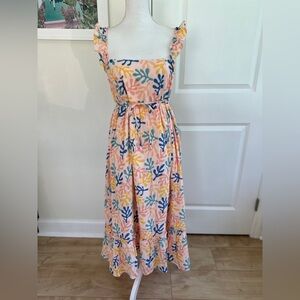 Maison Me light pink midi dress with coral pattern Medium EUC